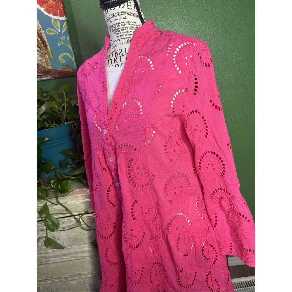 100% Cotton Pink Eyelet Swimsuit Coverup Coastal Beachwear Vacation Coverup